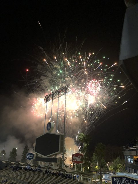 Fireworks Light Up the Night Sky over Stadium