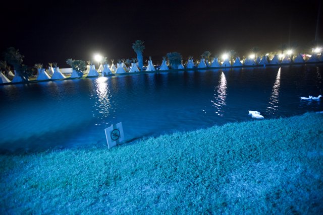 Illuminated Pond at a Resort