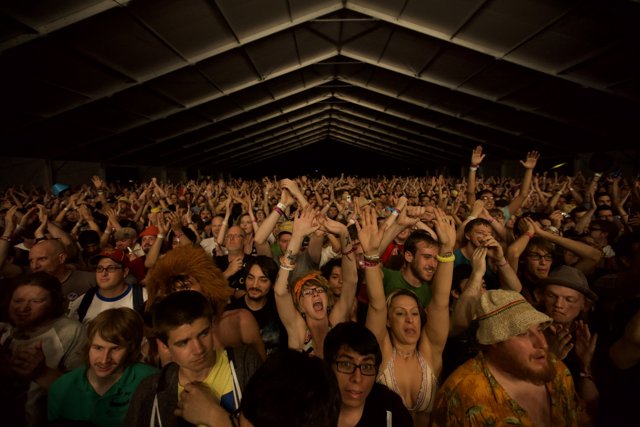 Coachella Concertgoers Raise Their Hands in Tent