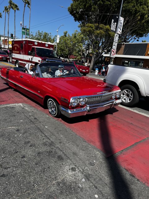 Red Convertible Car in the Heart of San Francisco