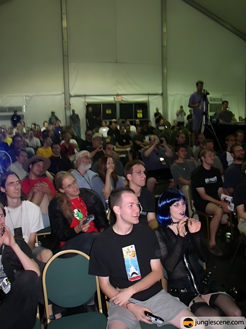 Crowd Watches Video in Tent at Defcon 10