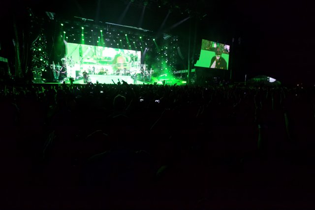 Green Spotlight on Concert Crowd