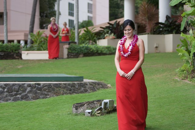 Red Dress in the Hawaiian Garden