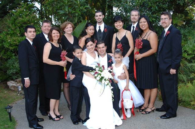 Joyful Wedding Party Portrait Outdoors in Summer
