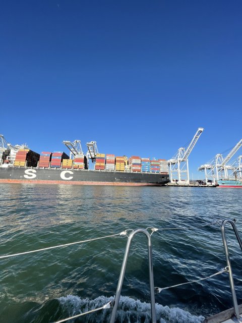 Massive Freighter Docks at Oakland Inner Harbor
