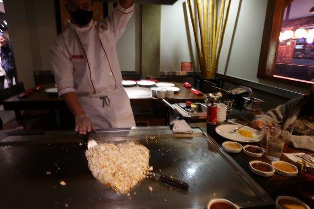 Chef Preparing Heart-Shaped Fried Rice at Teppanyaki