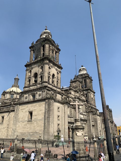 Magnificent Cathedral of Mexico Contrasted Against Blue Sky
