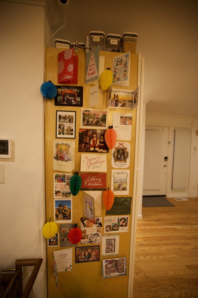 Holiday Card Display Board with Decorative Ornaments