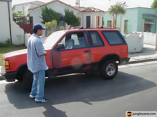 Red SUV and a Man