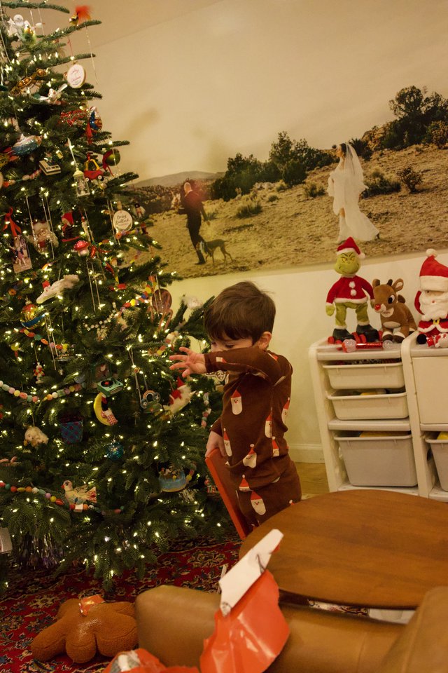 Child's Joyful Christmas Morning by the Tree