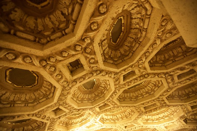 Intricate carvings on theater ceiling