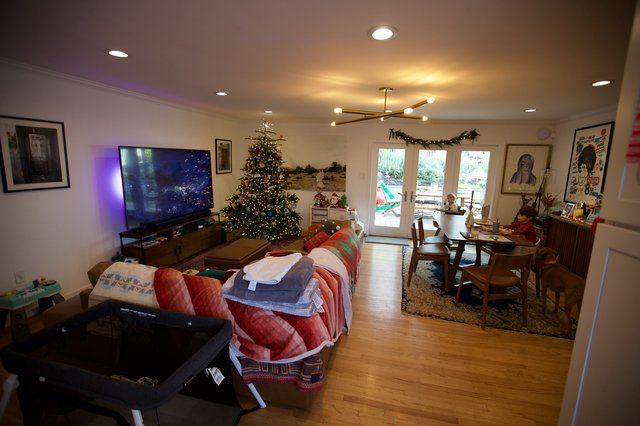 Cozy Living Room Decorated for Christmas Evening