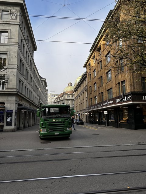 Green Bus in Urban Zurich