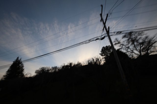 Blurred Dusk Scene with Power Lines and Trees