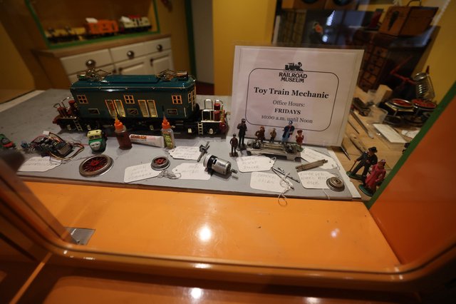 Vintage Toy Train Repair Shop Display at Railroad Museum