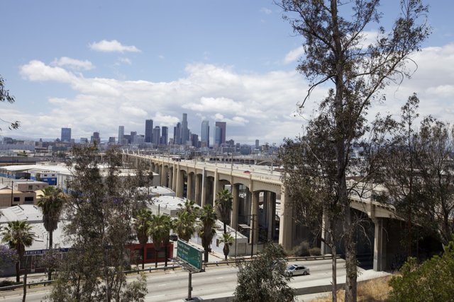 Overpass View of Los Angeles Skyline