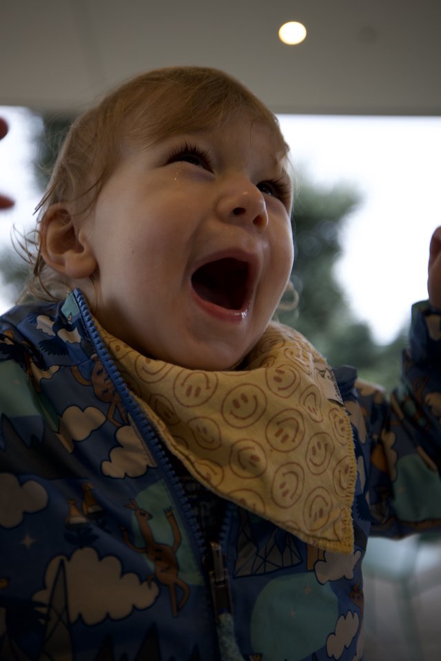 Joyful Toddler Laughing with Excitement at Mealtime