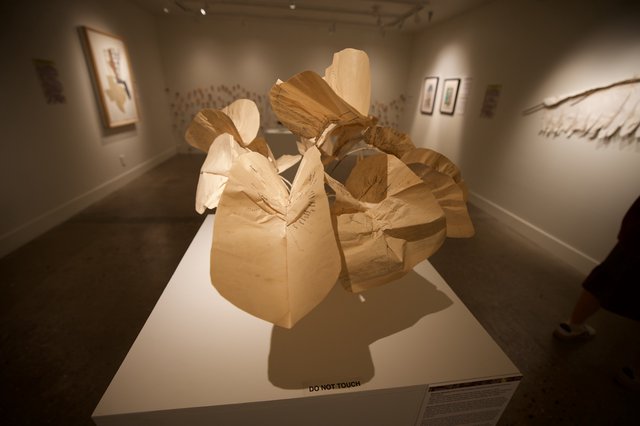 Abstract Wooden Sculpture in Contemporary Art Gallery