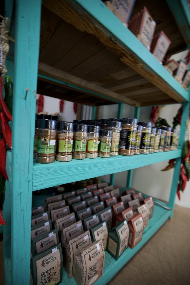 Artisan Spices and Coffee on Turquoise Wooden Shelves
