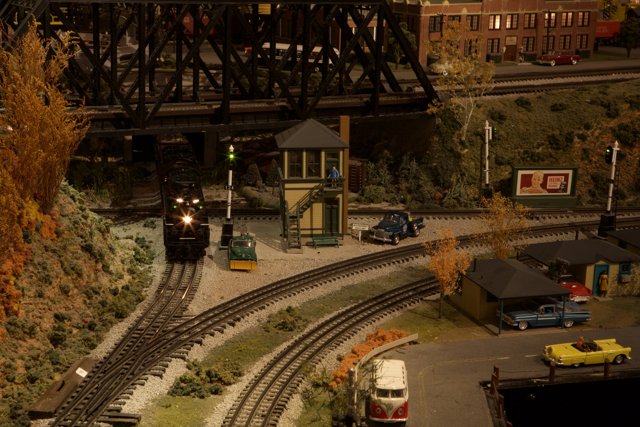 Miniature Train Set with Bridge and Cars