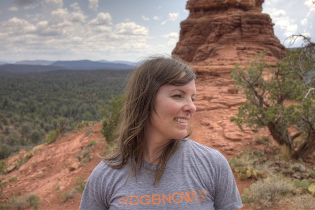 Smiling Hiker Atop Sedona Red Rock Vista