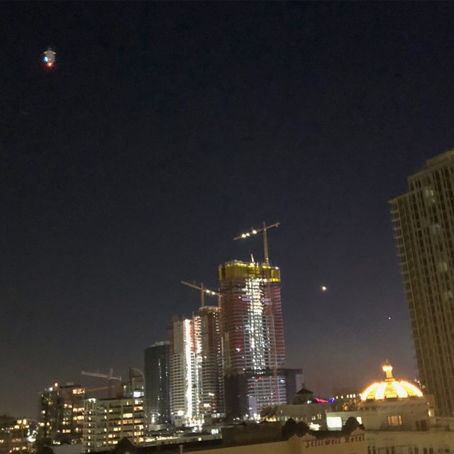 Patriotic Balloon Lighting Up Los Angeles Skyline