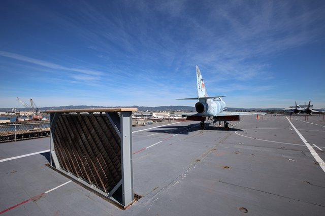 Vintage Aircraft and Air Filter on USS Hornet Deck