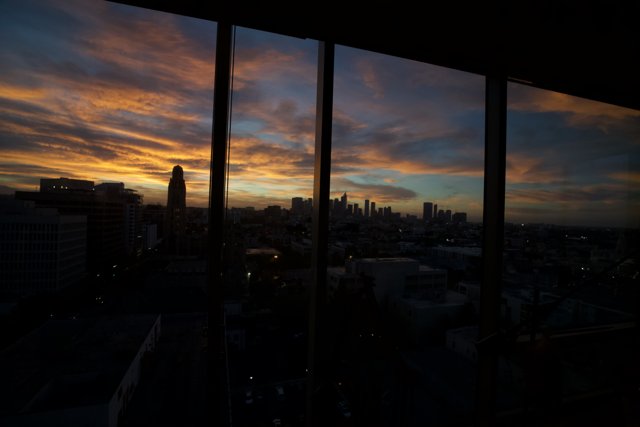 Sunset Silhouette From Urban Office Building