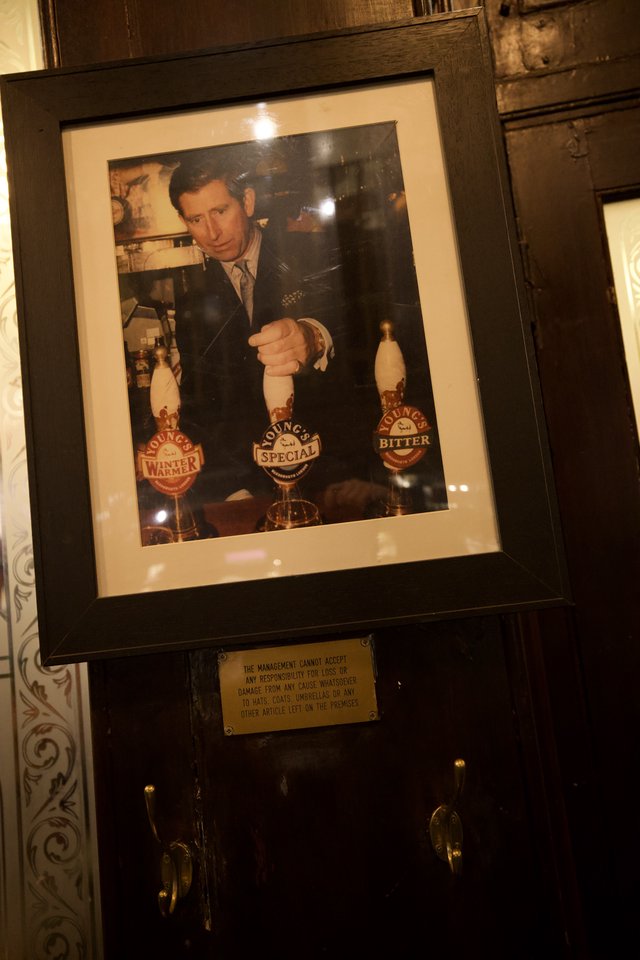 Vintage Framed Prince Charles Pub Portrait with Beer Taps