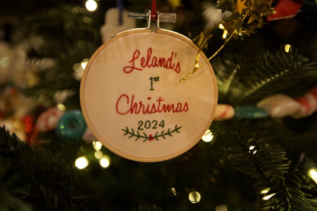 Leland's First Christmas Embroidered Ornament 2024