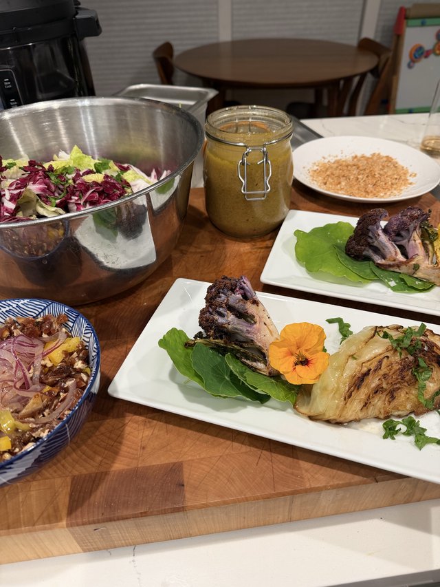 Homemade Asian-Inspired Dinner Spread with Fresh Salad