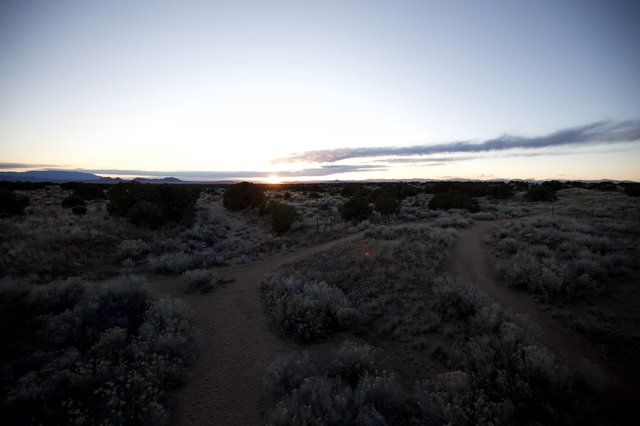 Desert Sunset Over Sagebrush Trail at Dusk