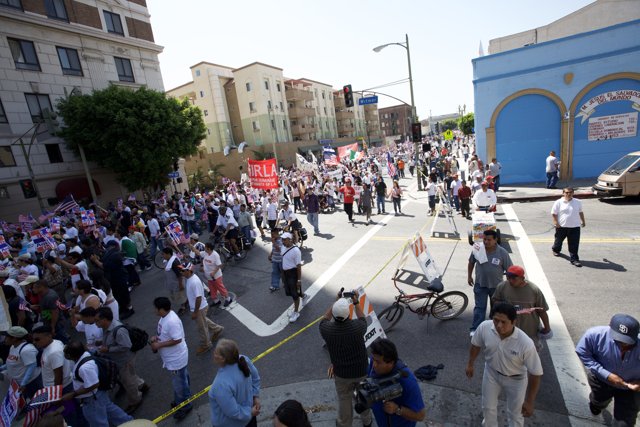 2008 Mayday Rally: A Sea of People Marching Down the Street