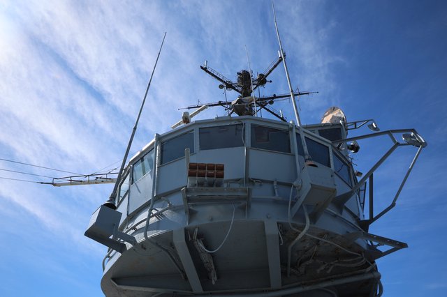 Vintage Naval Vessel Bridge with Communication Equipment