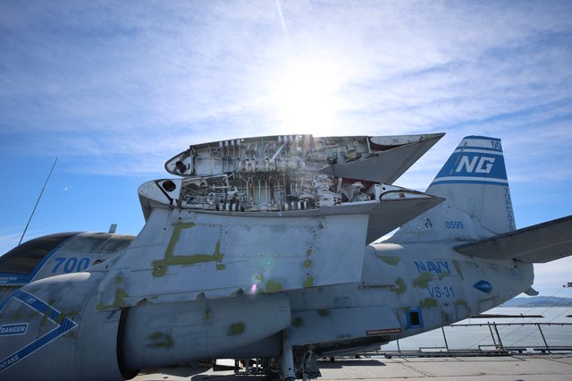 Navy Fighter Jet Interior Exposed on USS Hornet Deck
