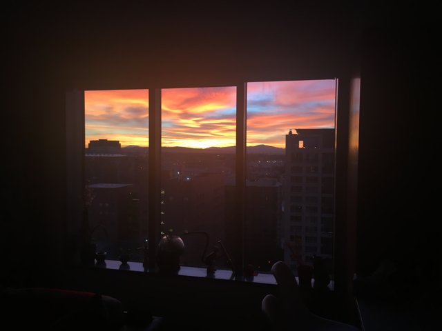 Serene Sunset View from an Urban Window