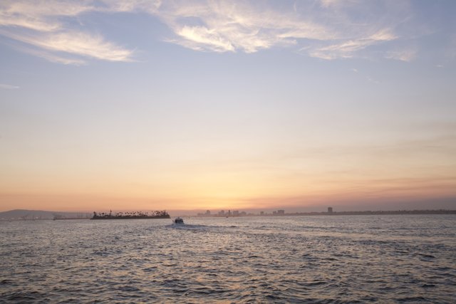 Sunset sailing on the open sea