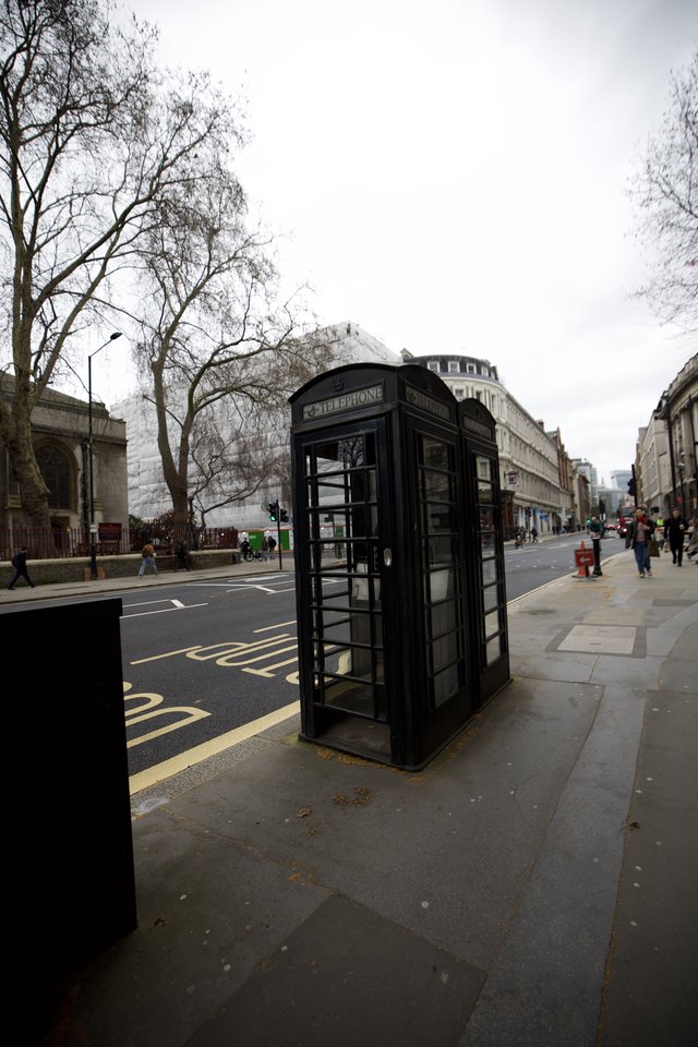 Black Telephone Box on London Street Corner