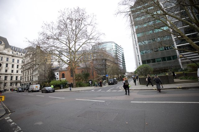 Urban Intersection in London's Financial District