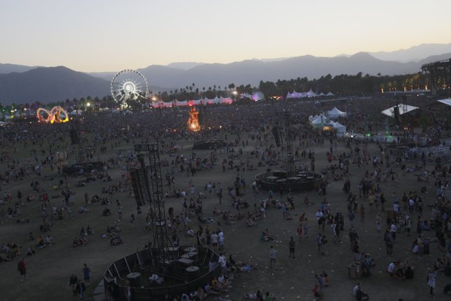 City of Sounds Caption: A bustling crowd at Coachella Festival 2014 enjoying the sounds of the desert.