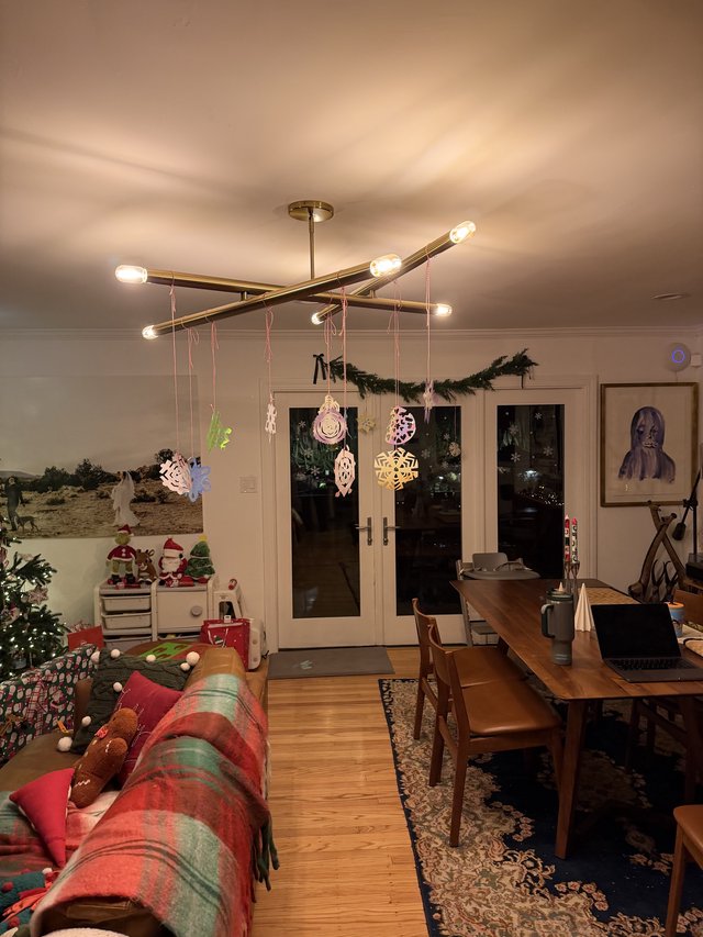 Cozy Christmas Morning Living Room with Modern Sputnik Lighting