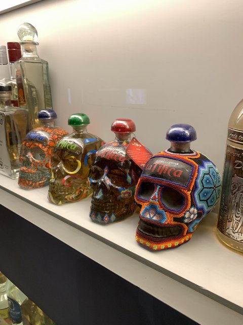 Colorful Skulls on a Shelf