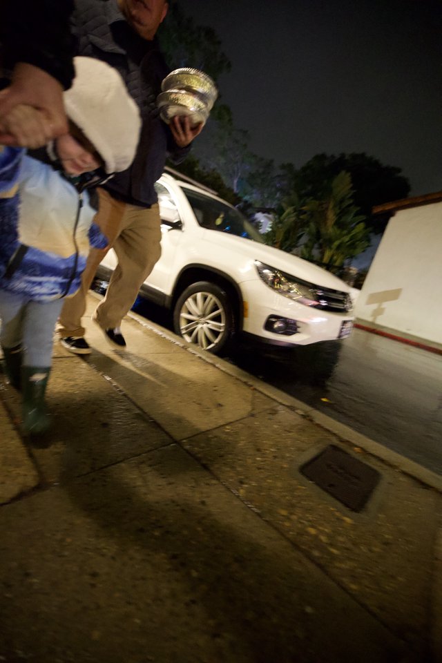 Late Night White Volkswagen Tiguan Street Scene