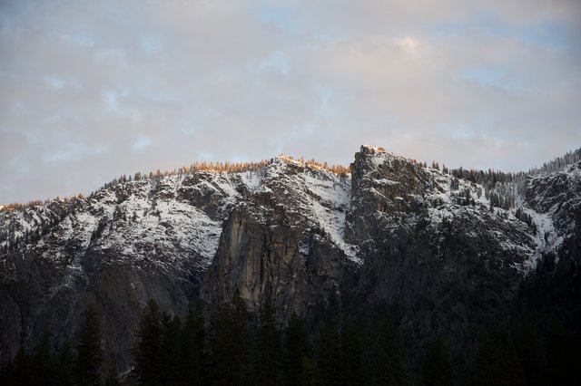 Winter Sunset on Snow-Covered Yosemite Peaks