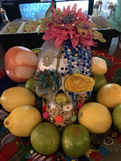 Festive Floral Skull with Citrus Fruits