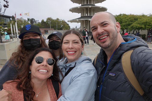 Friends Taking Selfie at Japanese Pagoda
