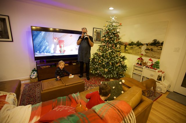 Family Christmas Movie Night with Festive Decorations