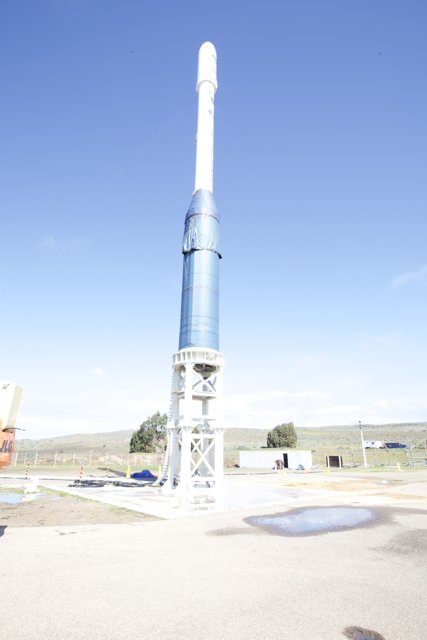 Blue and White Rocket Tower