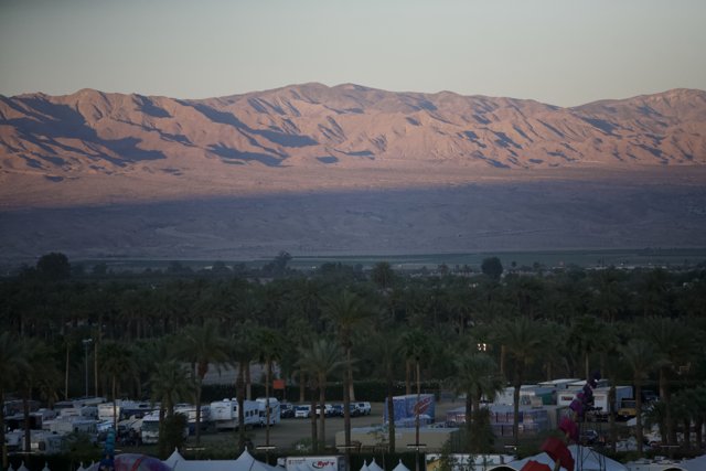 Panoramic View of Mountains and Palm Trees at Coachella Campground