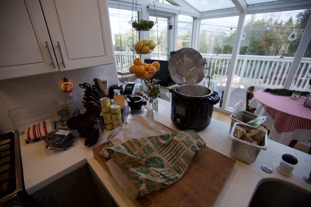 Christmas Kitchen Prep with Holiday Ingredients and Pressure Cooker